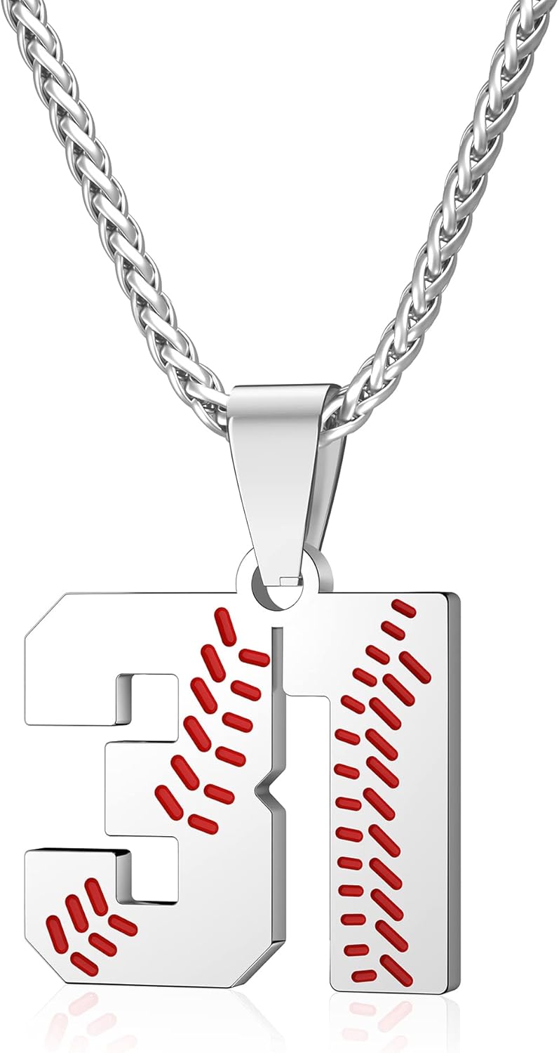 Wikavanli Personalized Baseball Jersey Number 00-99 Necklace - Stainless Steel Baseball Chain Pendant Necklace - Team Jewelry Gift for Boys, Girls, Men, Women - Image 1